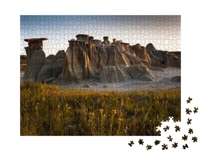 Hoodoos At Theodore Roosevelt National Park At Sunrise, N... Jigsaw Puzzle with 1000 pieces