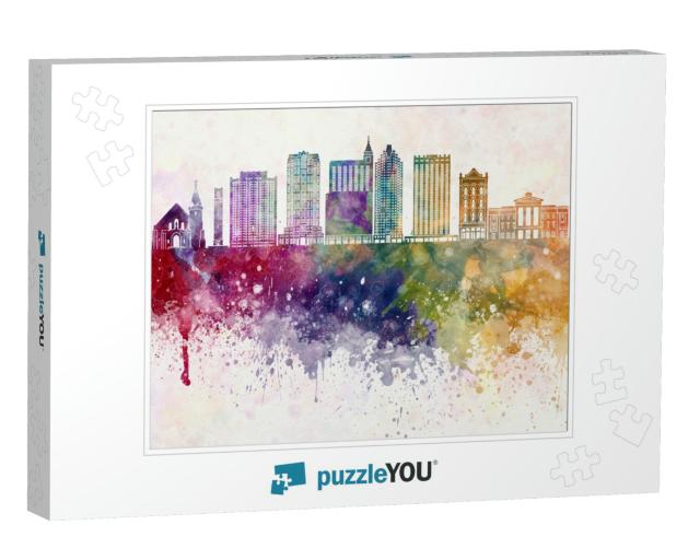 Raleigh Skyline in Watercolor Background... Jigsaw Puzzle