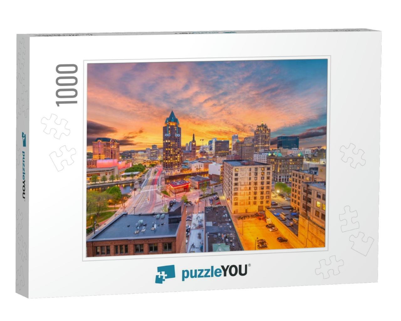 Milwaukee, Wisconsin, USA Downtown Skyline At Dusk... Jigsaw Puzzle with 1000 pieces