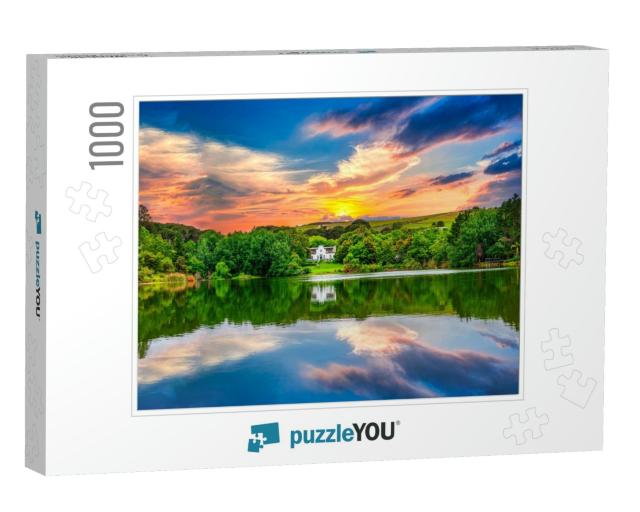 Shot of Dutch Style Lake House with Colorful Clouds in th... Jigsaw Puzzle with 1000 pieces