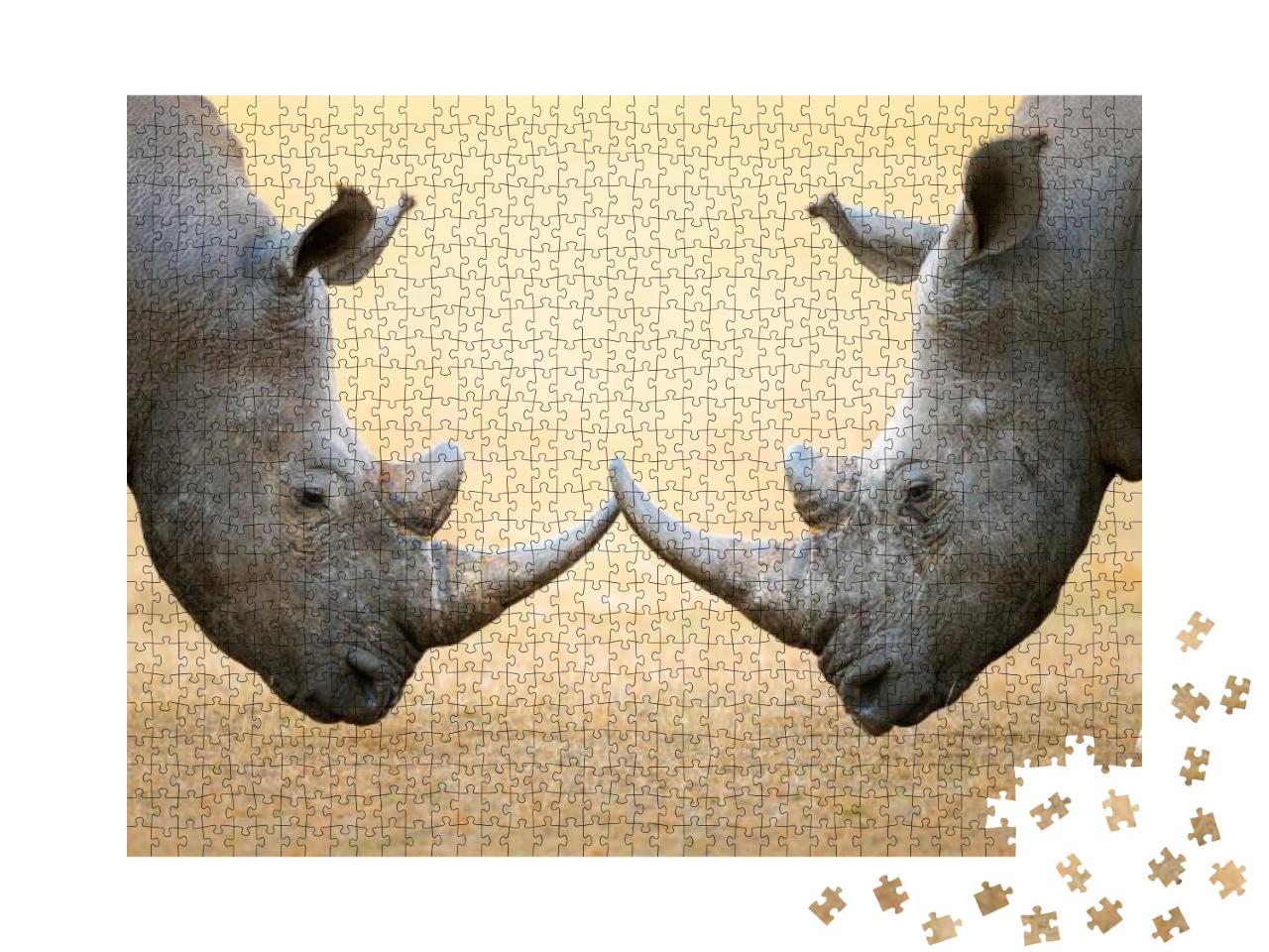 White Rhinoceros Ceratotherium Simum Head to Head - Kruge... Jigsaw Puzzle with 1000 pieces