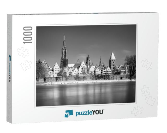 Black & White Classic View of City Ulm with River Danube... Jigsaw Puzzle with 1000 pieces