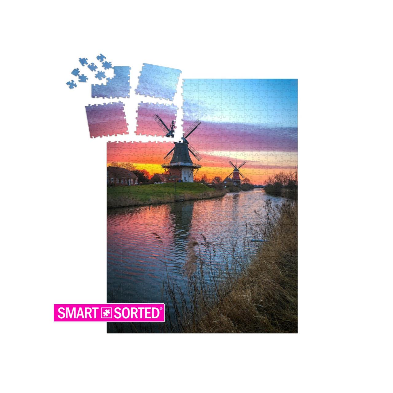 The Famous Twin Mills of Greetsiel, East Frisia At Sunris... | SMART SORTED® | Jigsaw Puzzle with 1000 pieces