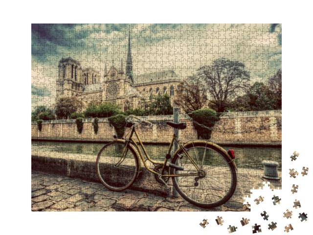 Retro Bike Next to Notre Dame Cathedral in Paris, France... Jigsaw Puzzle with 1000 pieces