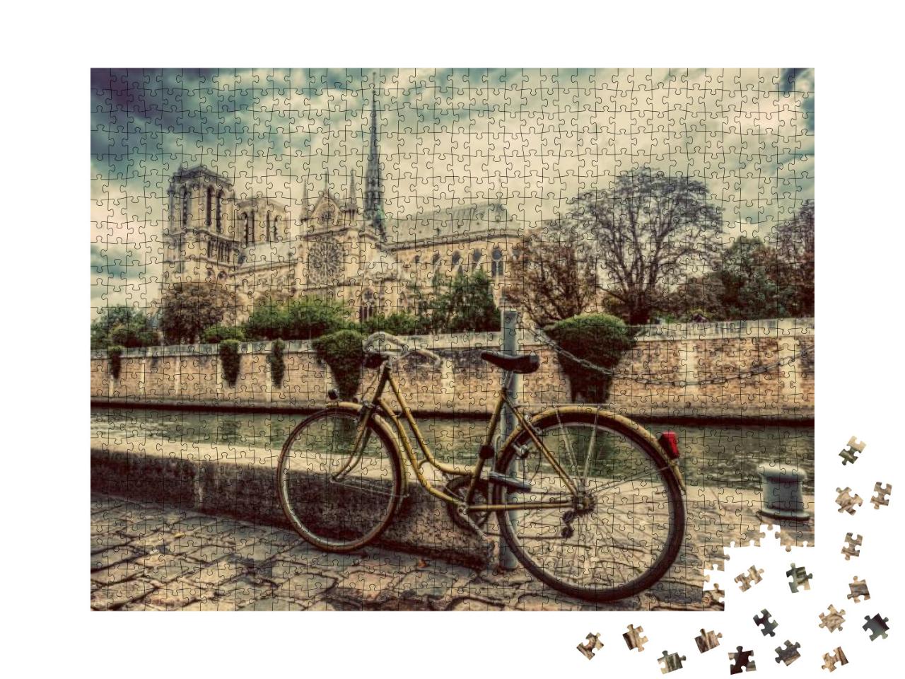 Retro Bike Next to Notre Dame Cathedral in Paris, France... Jigsaw Puzzle with 1000 pieces