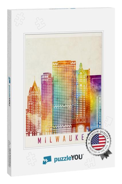 Milwaukee Landmarks Watercolor Poster... Jigsaw Puzzle