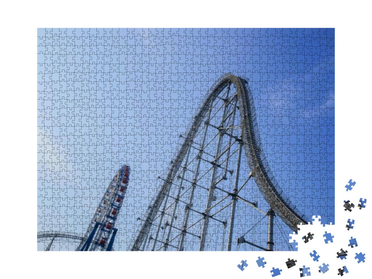 Curved Rollercoaster Tracks At the Clear Blue Sky... Jigsaw Puzzle with 1000 pieces