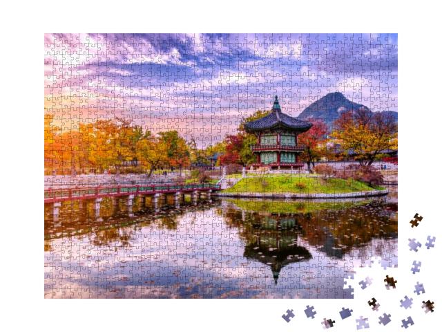 Sunset At the Water Pavilion in the Gyeongbokgung Palace... Jigsaw Puzzle with 1000 pieces