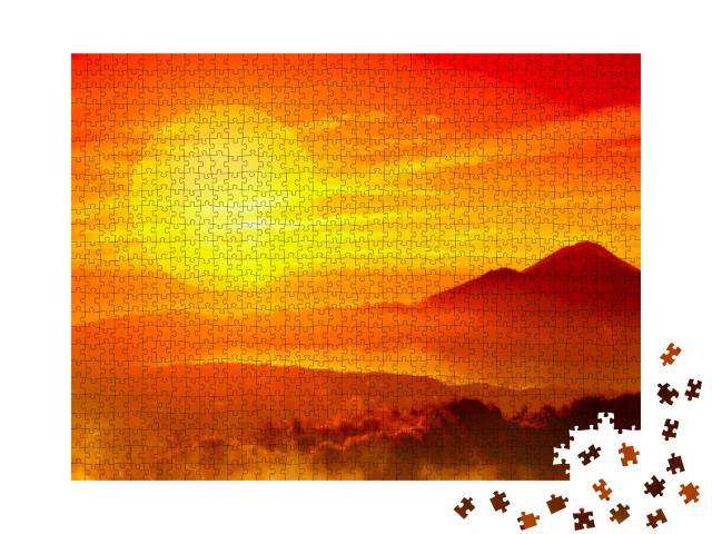 African Landscape with Mountains Silhouettes & Sunset... Jigsaw Puzzle with 1000 pieces