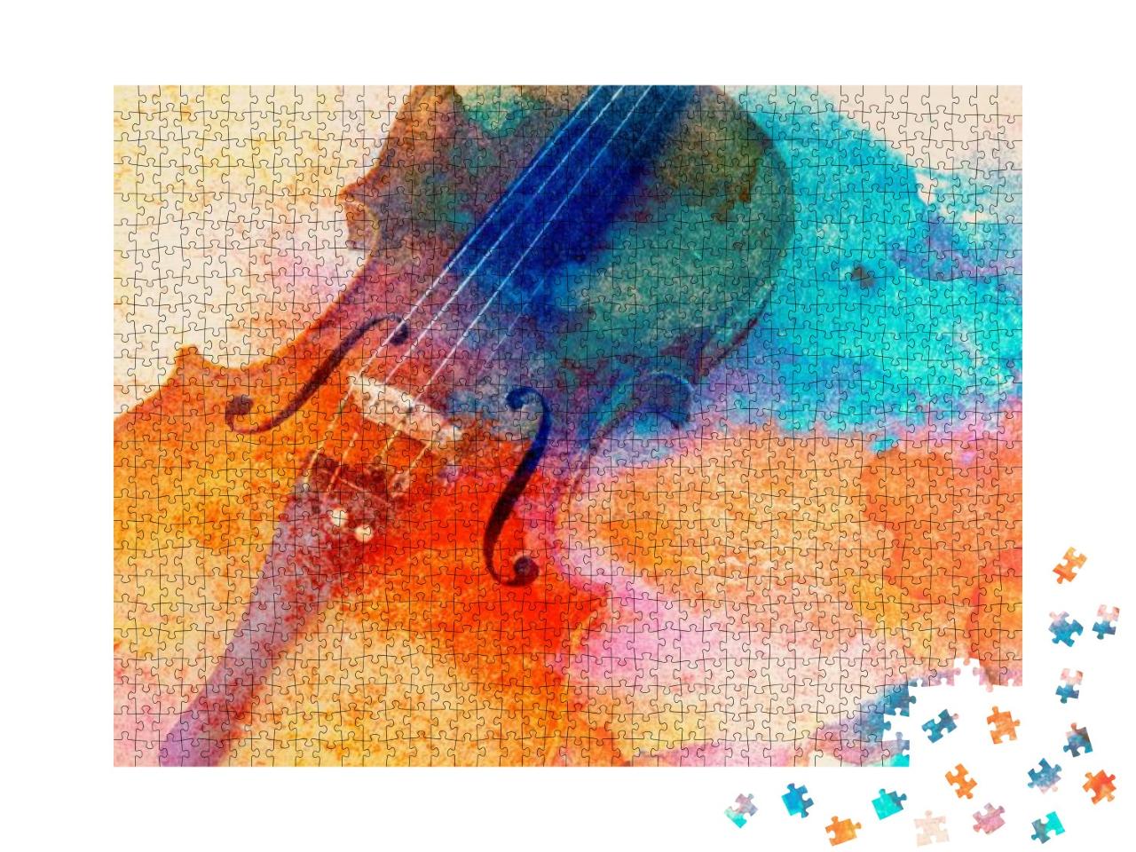 Abstract Violin Background - Violin Lying on the Table, M... Jigsaw Puzzle with 1000 pieces