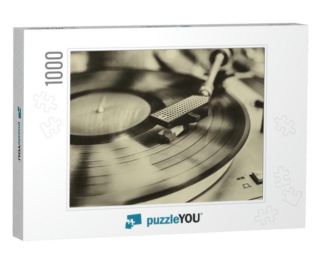 Textured Retro Image in Sepia of Vinyl Record Player... Jigsaw Puzzle with 1000 pieces
