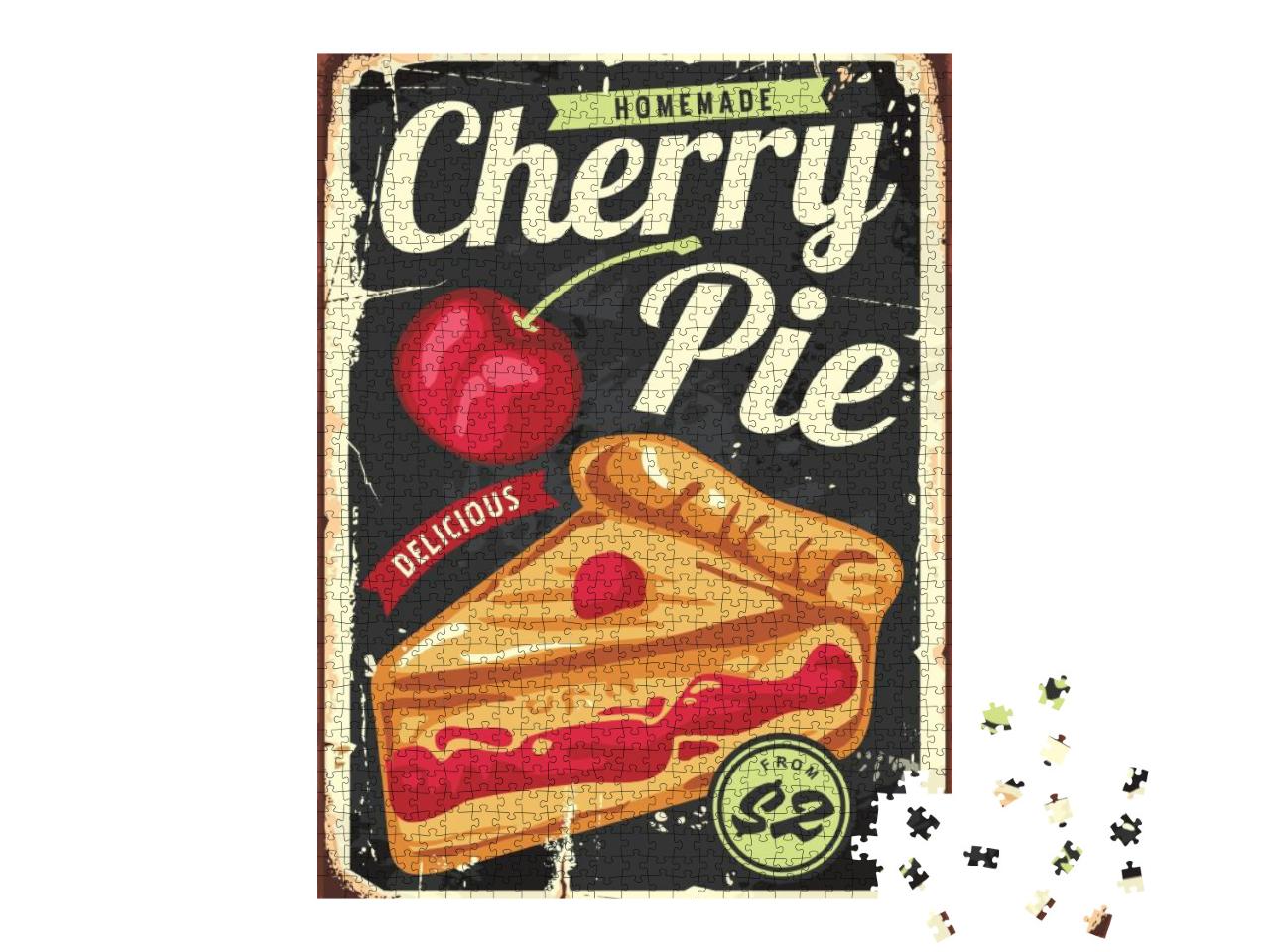 Homemade Cherry Pie Vintage Sign Decor Template. Retro Po... Jigsaw Puzzle with 1000 pieces