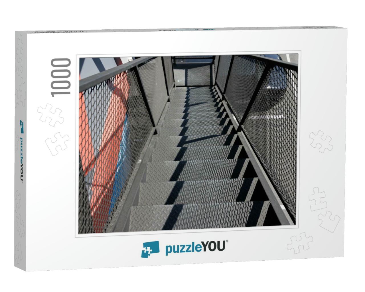 Outdoor Fire Escape Metal Stair. Light & Shadow on Steel... Jigsaw Puzzle with 1000 pieces