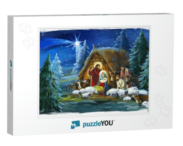 Traditional Christmas Scene with Holy Family & Animals... Jigsaw Puzzle
