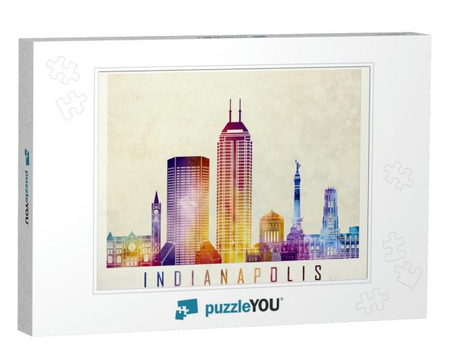 Indianapolis Landmarks Watercolor Poster... Jigsaw Puzzle