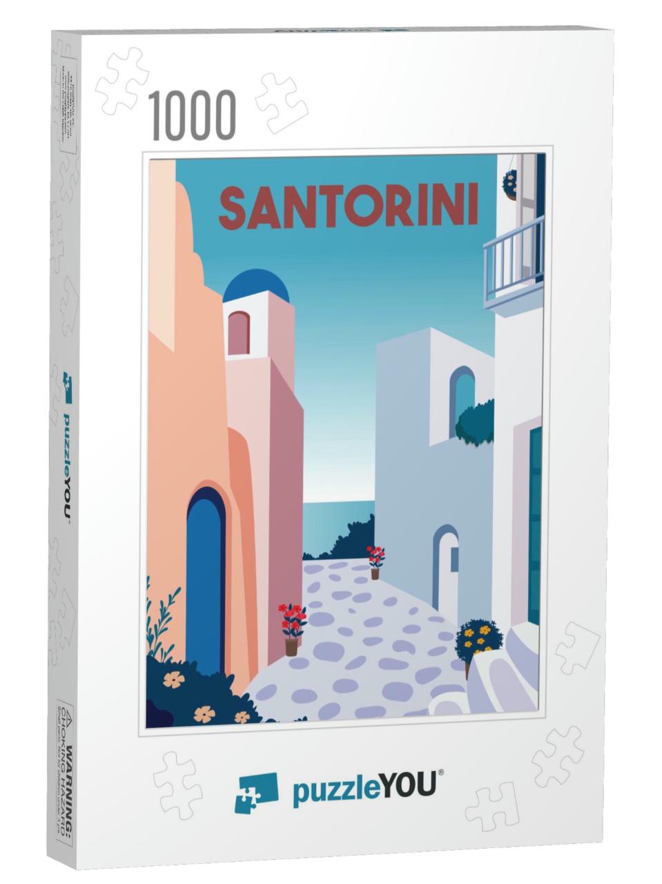 Santorini Vector Illustration Background. Traveling At Sa... Jigsaw Puzzle with 1000 pieces