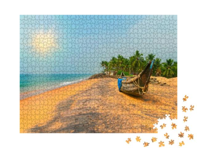 Fishing Boat on Tropical Beach in Varkala. Kerala. India... Jigsaw Puzzle with 1000 pieces