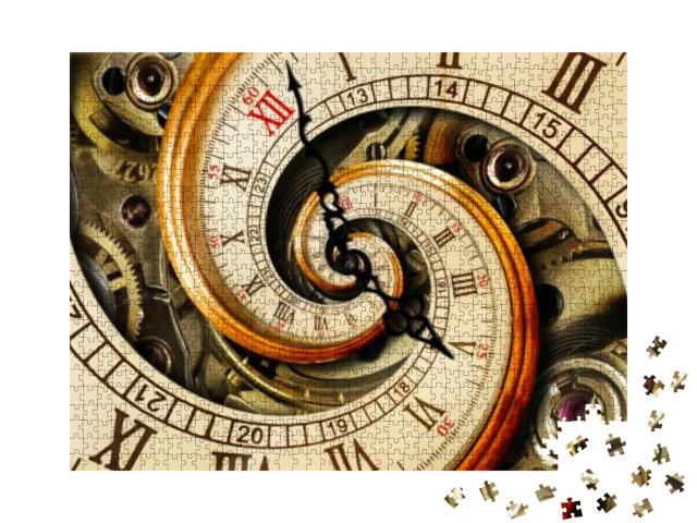 Golden Yellow Antique Old Clock Spiral Abstract Fractal... Jigsaw Puzzle with 1000 pieces
