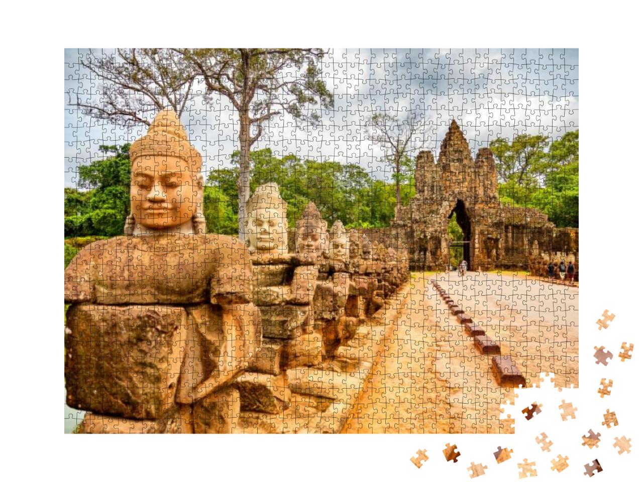 Row of Sculptures in the South Gate of Angkor Thom Comple... Jigsaw Puzzle with 1000 pieces