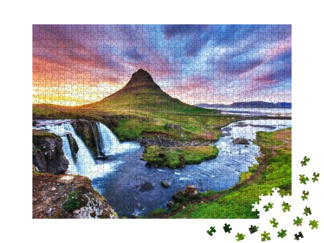 The Picturesque Sunset Over Landscapes & Waterfalls. Kirk... Jigsaw Puzzle with 1000 pieces