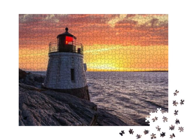 Castle Hill Lighthouse in Orange Sunset... Jigsaw Puzzle with 1000 pieces