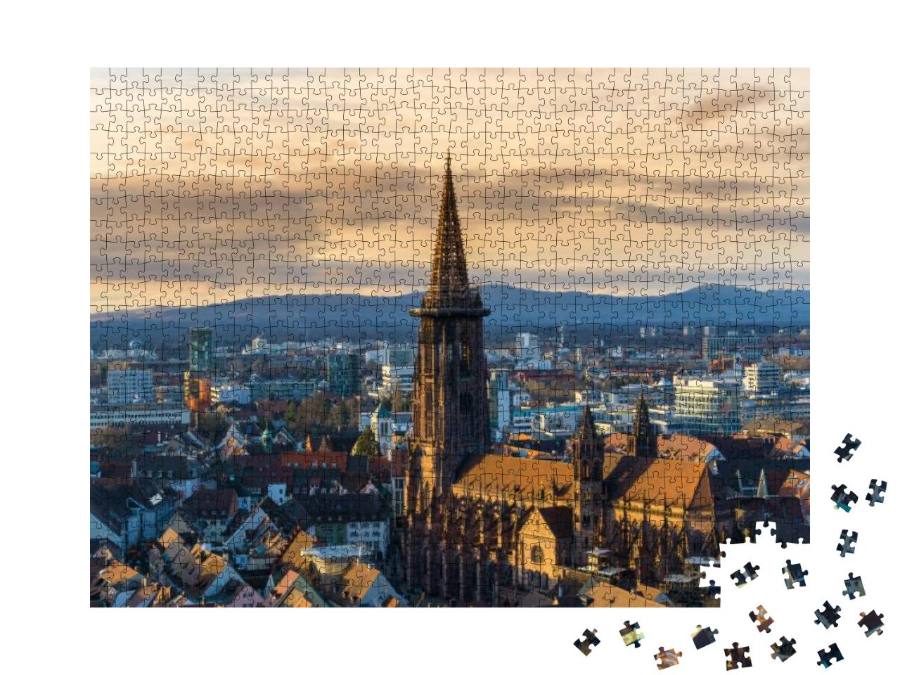 Germany, Winter Sunset Over Freiburg Im Breisgau... Jigsaw Puzzle with 1000 pieces