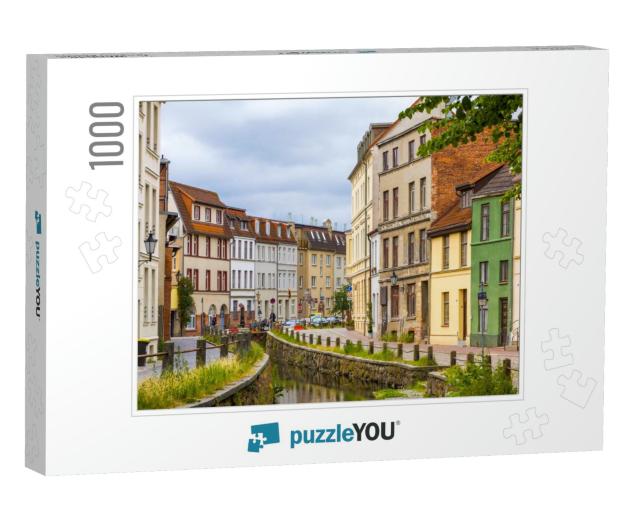 On the Streets of Wismar Old Town. Colorful Houses Along... Jigsaw Puzzle with 1000 pieces