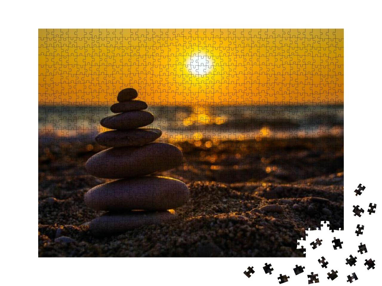 Zen Concept. the Object of the Stones on the Beach At Sun... Jigsaw Puzzle with 1000 pieces