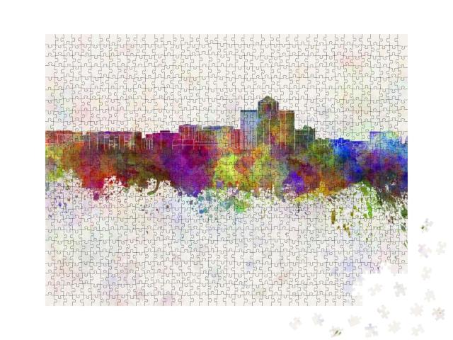 Tucson Skyline in Watercolor Background... Jigsaw Puzzle with 1000 pieces