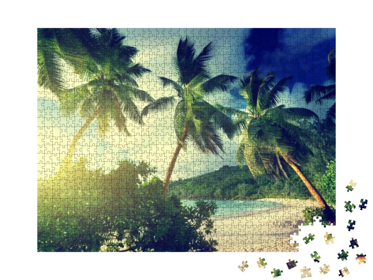Sunset on the Beach Takamaka, Mahe Island, Seychelles... Jigsaw Puzzle with 1000 pieces