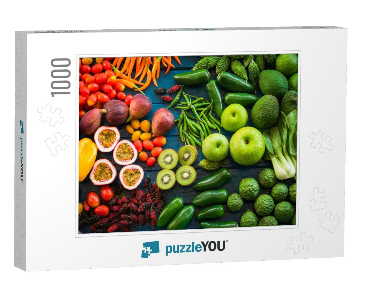Flat Lay of Fresh Fruits & Vegetables for Background, Dif... Jigsaw Puzzle with 1000 pieces