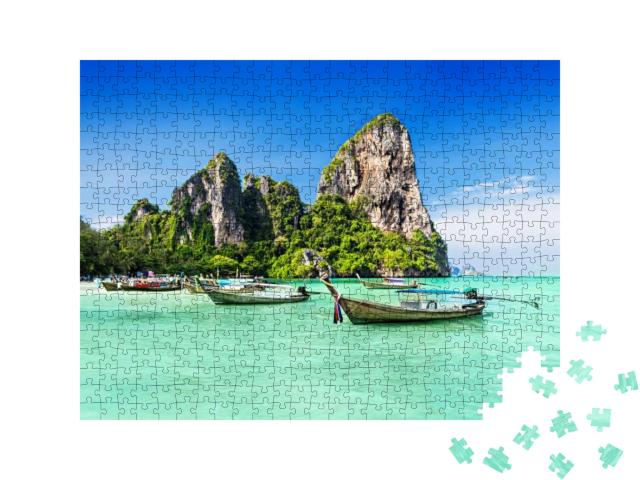 Longtale Boats At the Beautiful Beach, Thailand... Jigsaw Puzzle with 500 pieces