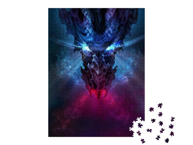A Huge Black Dragon in the Gothic Style. Glowing Eyes Loo... Jigsaw Puzzle with 1000 pieces