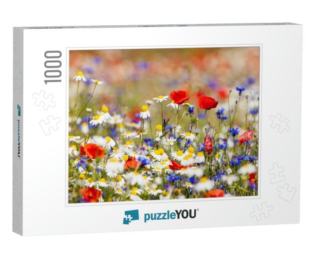 Abundance of Blooming Wild Flowers on the Meadow At Sprin... Jigsaw Puzzle with 1000 pieces