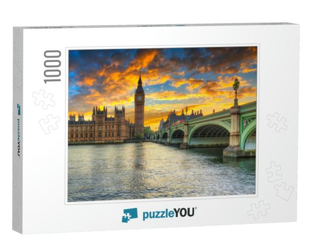 Big Ben & Westminster Palace in London At Sunset, Uk... Jigsaw Puzzle with 1000 pieces