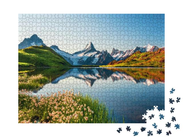 Sunrise View on Bernese Range Above Bachalpsee Lake. High... Jigsaw Puzzle with 1000 pieces