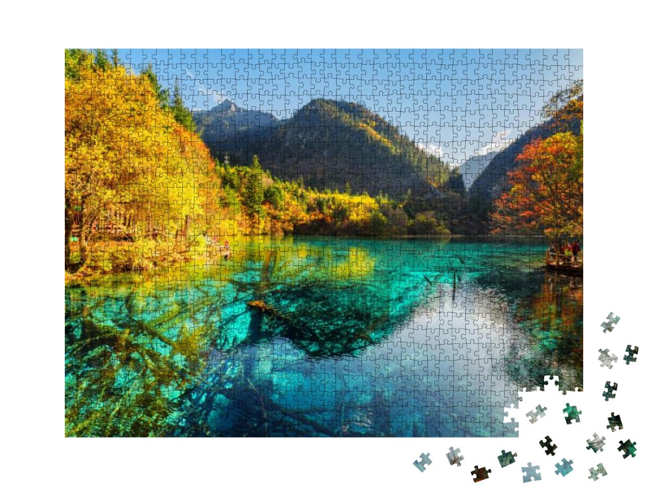 Scenic View of the Five Flower Lake Among Fall Woods in J... Jigsaw Puzzle with 1000 pieces