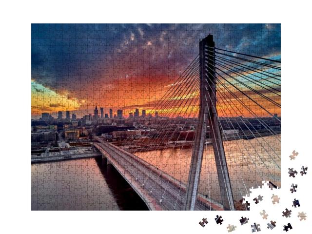 Beautiful Panoramic Aerial Drone Sunset View to Warsaw Ci... Jigsaw Puzzle with 1000 pieces