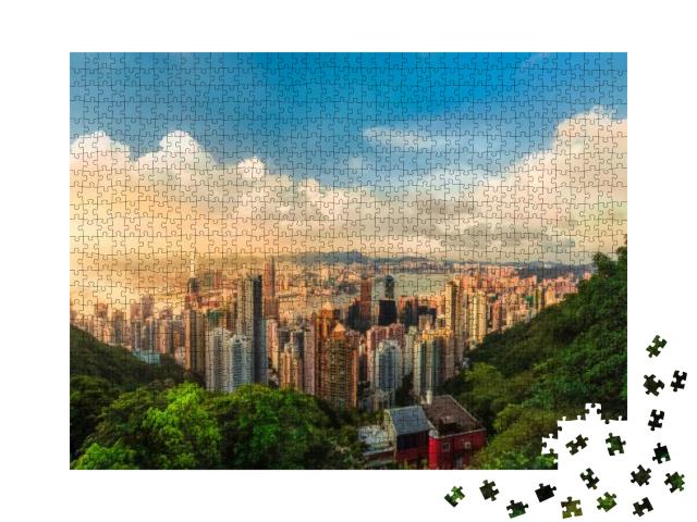 Beautiful Sunset Over the Victoria Bay in Hong Kong, Chin... Jigsaw Puzzle with 1000 pieces