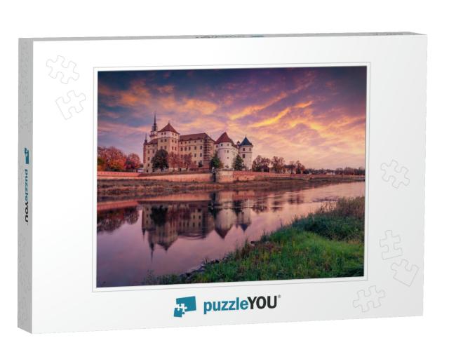 Old Hartenfels Castle on the Shore of Elbe River. Fantast... Jigsaw Puzzle