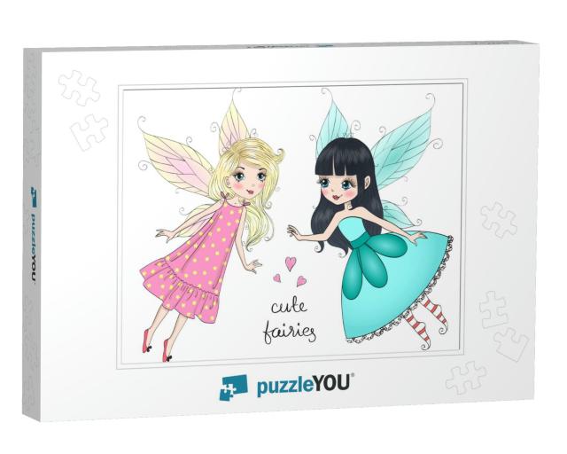 Two Hand Drawn Beautiful Cute Little Fairies Girls... Jigsaw Puzzle