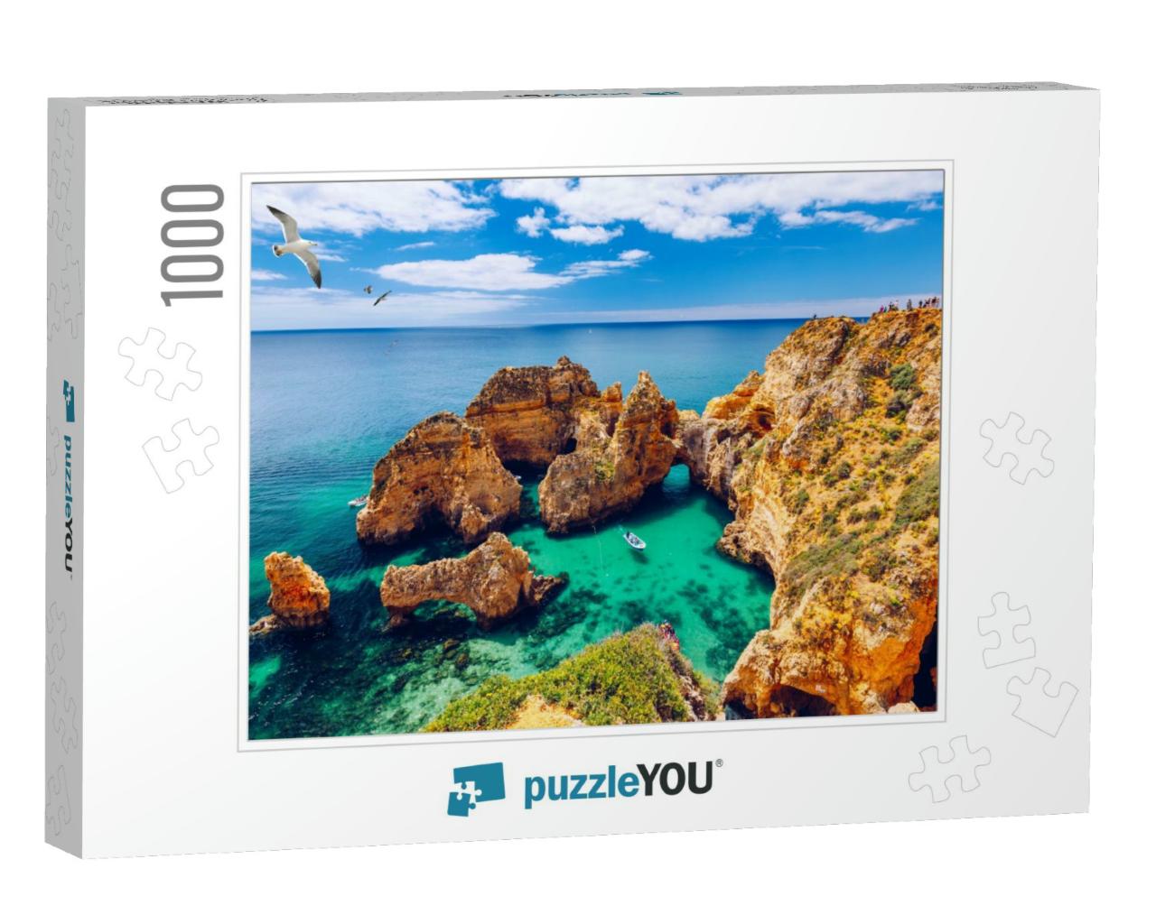 Panoramic View, Ponta Da Piedade with Seagulls Flying Ove... Jigsaw Puzzle with 1000 pieces