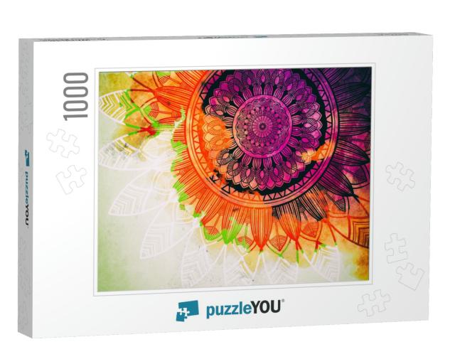 Abstract Watercolor Digital Art Painting & Mandala Graphi... Jigsaw Puzzle with 1000 pieces