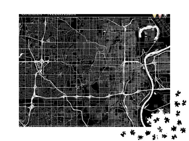 Simple Map of Omaha, Nebraska, Usa. Black & White Version... Jigsaw Puzzle with 1000 pieces