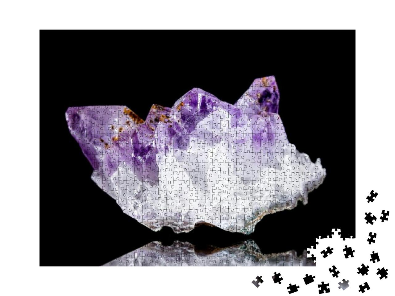 Raw Amethyst Mineral Stone in Front of Black Background... Jigsaw Puzzle with 1000 pieces