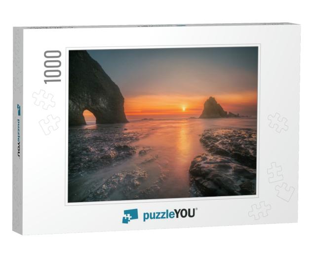 A Wide Angle Photograph of a Winter Sunset At Coastal Oly... Jigsaw Puzzle with 1000 pieces