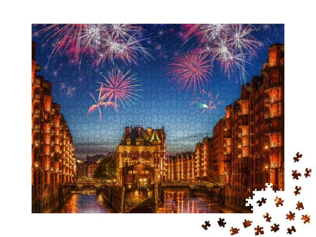 Fireworks in Hamburg Germany During New Years Celebration... Jigsaw Puzzle with 1000 pieces