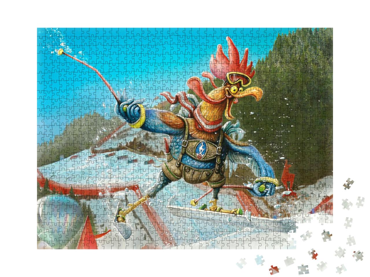 Rooster Downhill Ski Race Jigsaw Puzzle with 1000 pieces