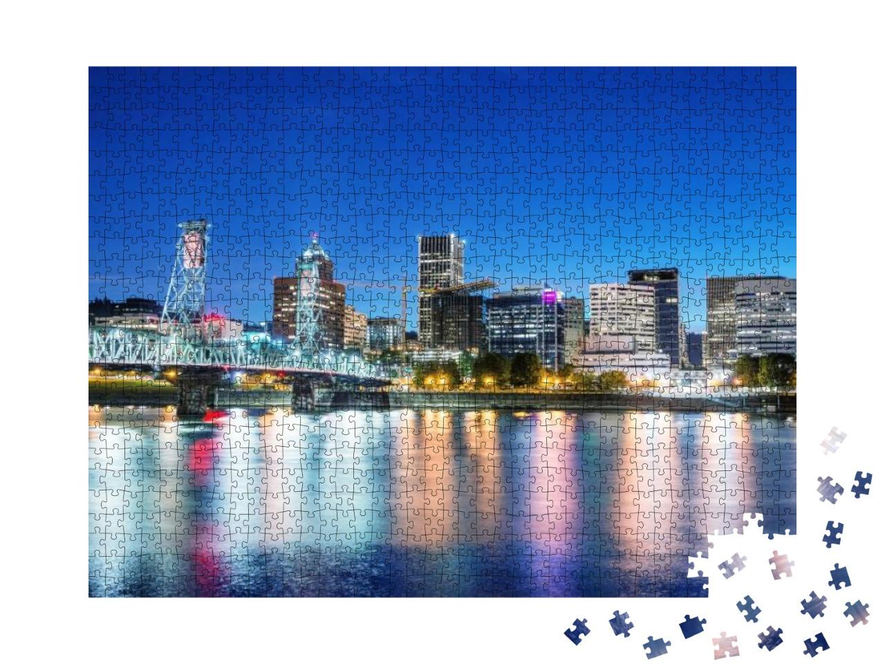 Portland, Oregon. City Skyline on a Beautiful Summer Nigh... Jigsaw Puzzle with 1000 pieces