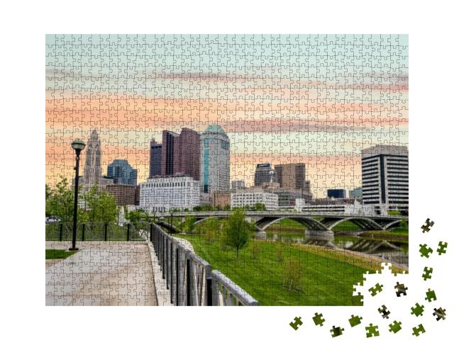 Green Grass At City Park with the City Skyline of Columbu... Jigsaw Puzzle with 1000 pieces